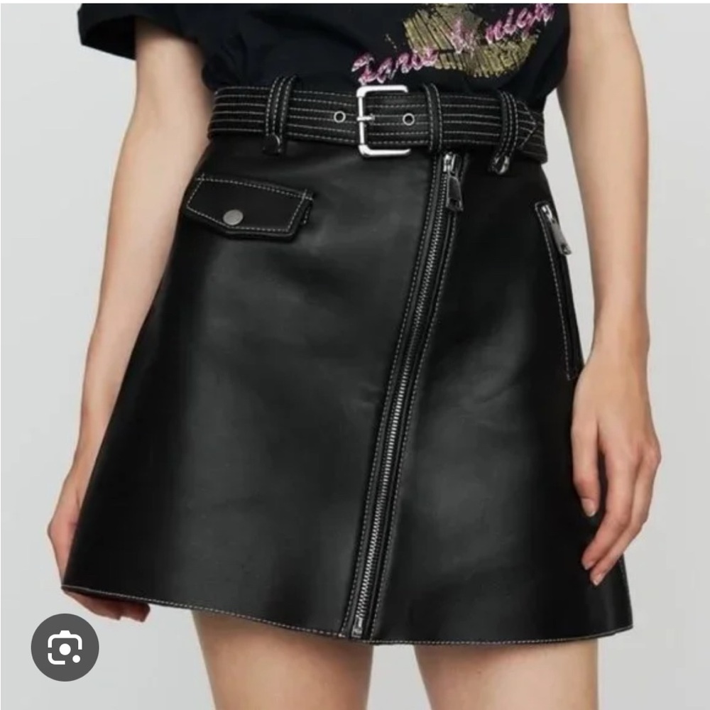 Maje jupe trapeze leather skirt with zip size FR38 Black - Picture 6 of 8